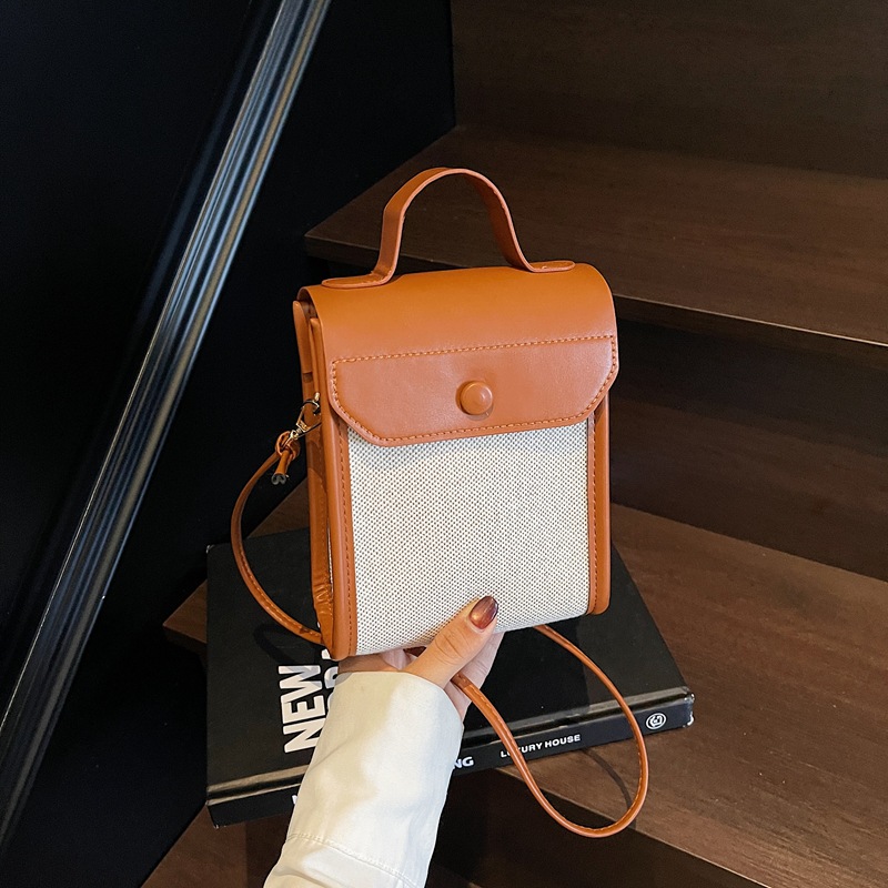 Bolso de teléfono móvil de moda coreana 2025 nuevo bolso retro Maillard bandolera casual contraste color bandolera mujer