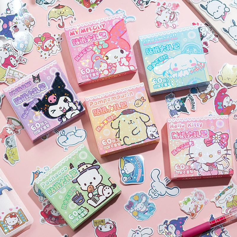 Лазерная наклейка Sanrio (Sanrio) 60 шт, голографическая смесь персонажей
