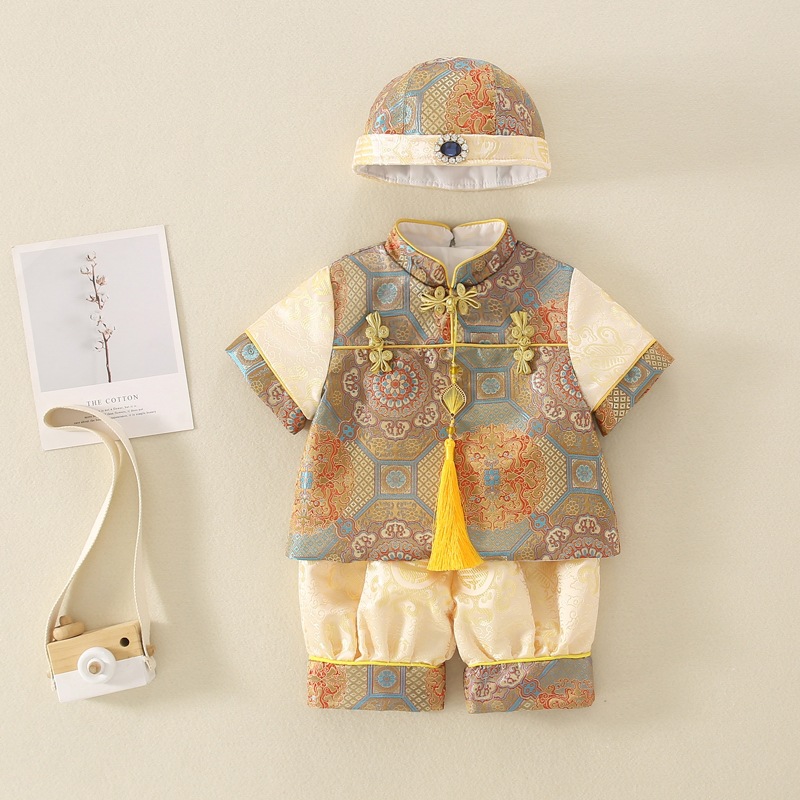 Baby boy's first birthday "catch the week" Tang suit formal dress for babies, summer Chinese style Hanfu for newborns, 100 days and 100 years old clothes
