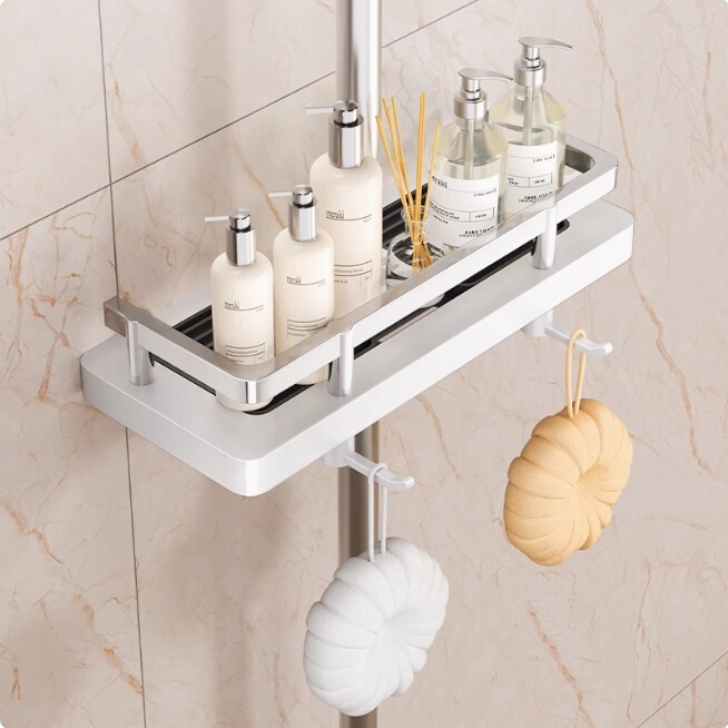 Shower Bathroom Cabinet Storage Rack, No-Drill Bathroom Rod Tray, Household Storage Basket, Hanging Rack, Plastic Toilet