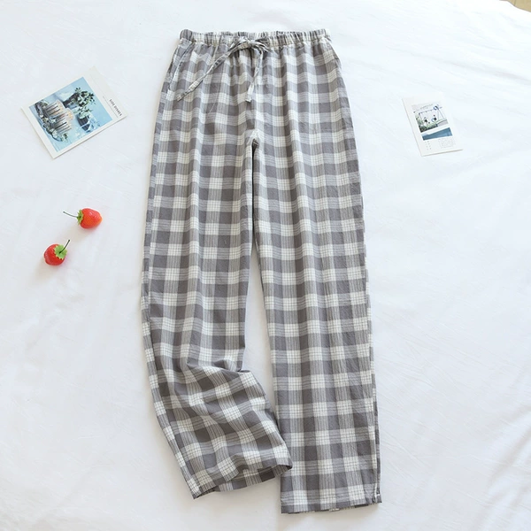 Washed cotton trousers-grey large check (men)