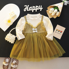 繪愛童裝女童連衣裙春裝2024新款女寶寶網紗洋氣時尚中小童公主裙