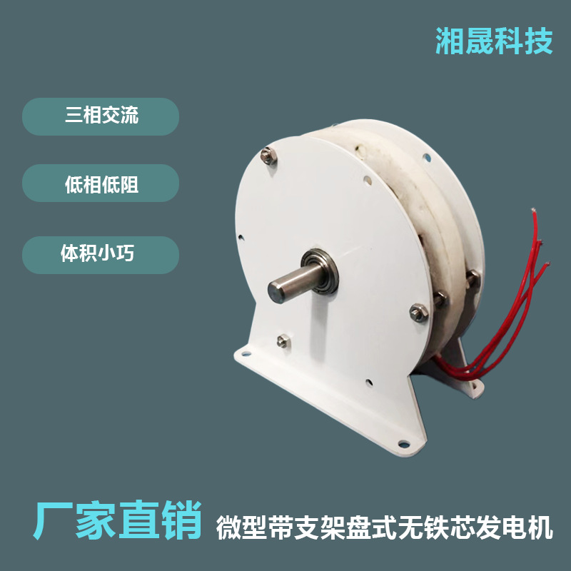 微型盘式无铁芯永磁无刷发电机(带支架)率发电 低速低阻