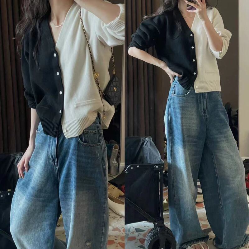 [Clearance 160] Vi Merino Wool Cashmere Blend Natural Mother-Of-Pearl Button Knit Cardigan