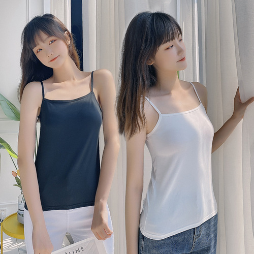 女士吊带背心女长款修身显瘦大码上衣春夏季内搭学生黑色打底衫