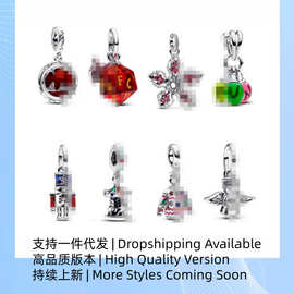 跨境专供Pan Meili白铜镀银恶魔红钻花串珠DIY手链Charm Pendants