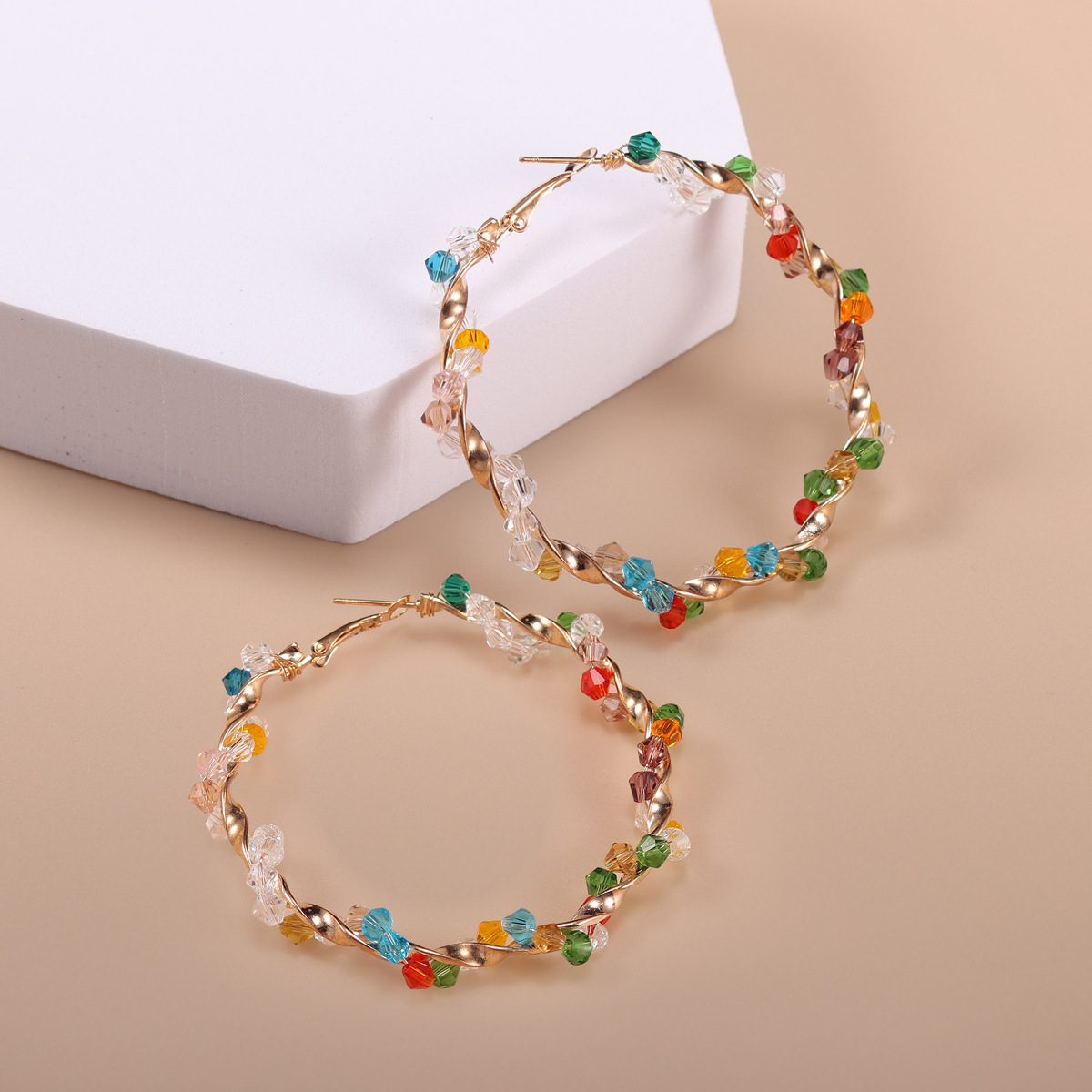 Women'S Gender Beaded, Plating Design 1 Pair Simple Style Circle Beaded Plating Artificial Crystal Iron Earrings