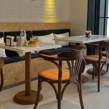 实木餐厅复古藤编椅子休闲简约现代法式靠背家用轻奢ins民宿凳子