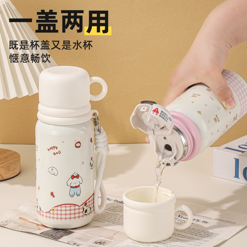 316 Portable Dual-Drink Insulated Water Bottle for Men, Women, Students, and Children, Large Capacity, Stylish Design, One Cup for Three Drinks