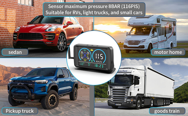 Cross-Border Tire Pressure Monitor with Time, Temperature, Smart Digital Display, Solar Power, Speed Sensor for Cars and Trucks