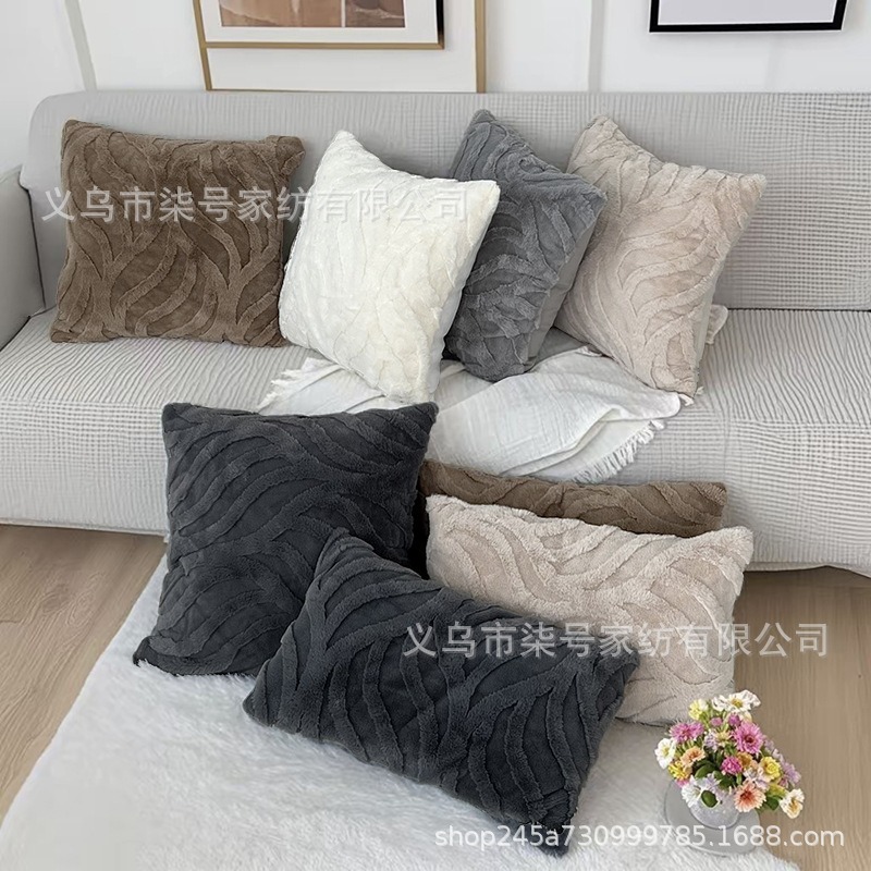 跨境抱枕套不含芯雪花绒雪大条纹纯色抱枕办公室沙发靠抱枕床头靠|undefined