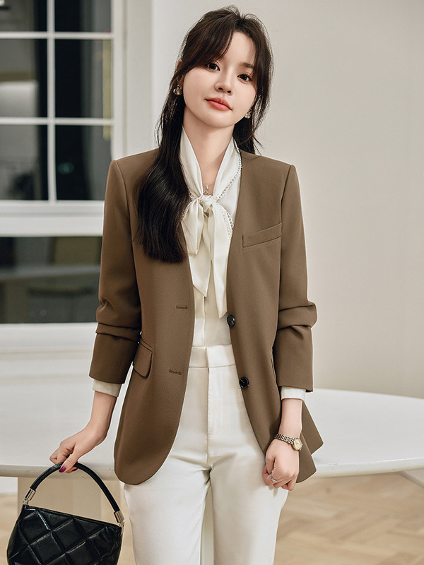Brown Color Suit Jacket Women's 2024 Spring New Korean Style Slim-fit Shoulder Casual Small Suit Top