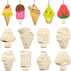 8種類の夏のスタイルの木製装飾品DIYブランク未完成木製吊り下げ装飾工芸品クリエイティブウッドアート