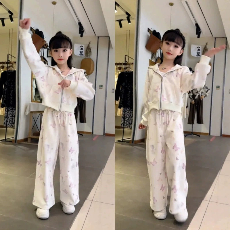 Весенний и осенний костюм для девочек 2025 модный иностранный пиджак новый с капюшоном