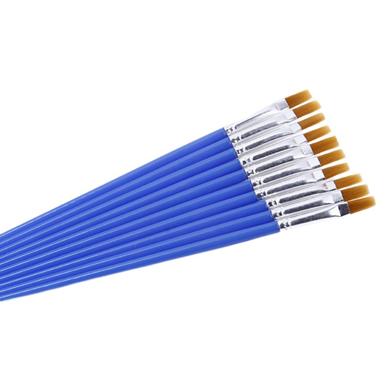 Pincel de nylon de cabeza plana azul pintura digital pintura al óleo para niños pluma de fila de pintura yeso muñeca bricolaje pintura gancho pluma de línea