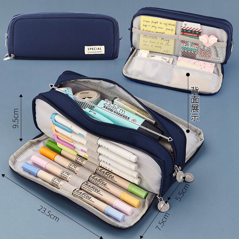 Estuche para lápices transfronterizo de gran capacidad para estudiantes de alto valor, estuche para lápices tridimensional para estudiantes, estuche para lápices de doble tracción, estuche para lápices sucios