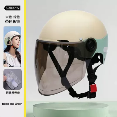 3C certified electric vehicle helmet for – Motosiklet kaskı (dəbilqə) - new-national-standard-class-agreen-brown-long-mirror-zl-watermark