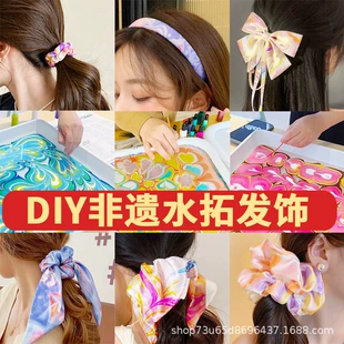 Набор для DIY: резинки и панама в технике эбру