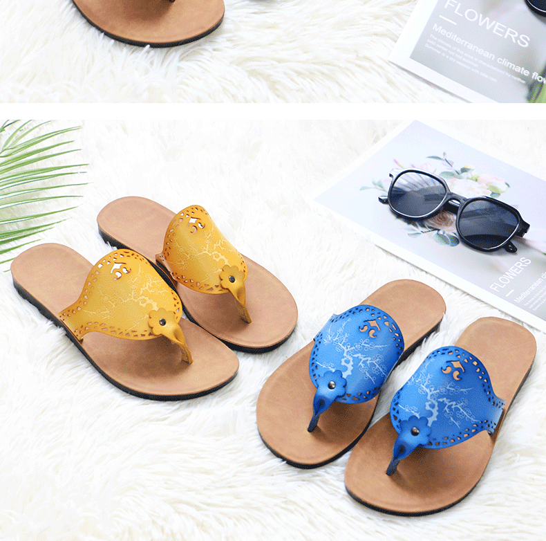 Dép sandal nữ quai ngang da PU mũi hở, đế bằng chống trượt, thoáng khí đi biển và đi trong nhà — màu vàng, màu xanh nhạt, màu xanh đậm, màu đỏ chi tiết 10