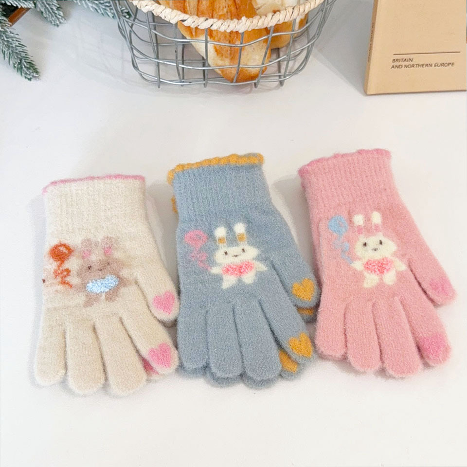 Nuevos globos amor conejo niña guantes de lana otoño e invierno ciclismo anticongelante manos a prueba de frío niños lindos cinco dedos