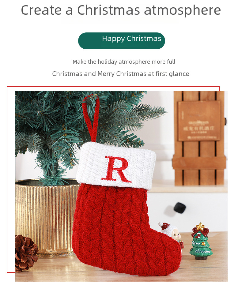 Niedliche Brief Weihnachtssocken Dekoration kreativer Weihnachtsbaumanhänger Weihnachtswind Wolle gestrickte Socken Dekoration Requisiten_voghion.com