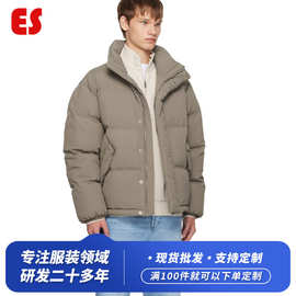 来图定制潮牌中性风白鸭绒休闲舒适宽松百搭纯色立领工装面包服