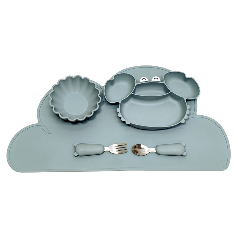 Baby's Dinner Plate Split Plate Adsorbable Placemat Children's Silicone Dinner Plate Suction Cup Integrated Self-eating Supplementary Spoon