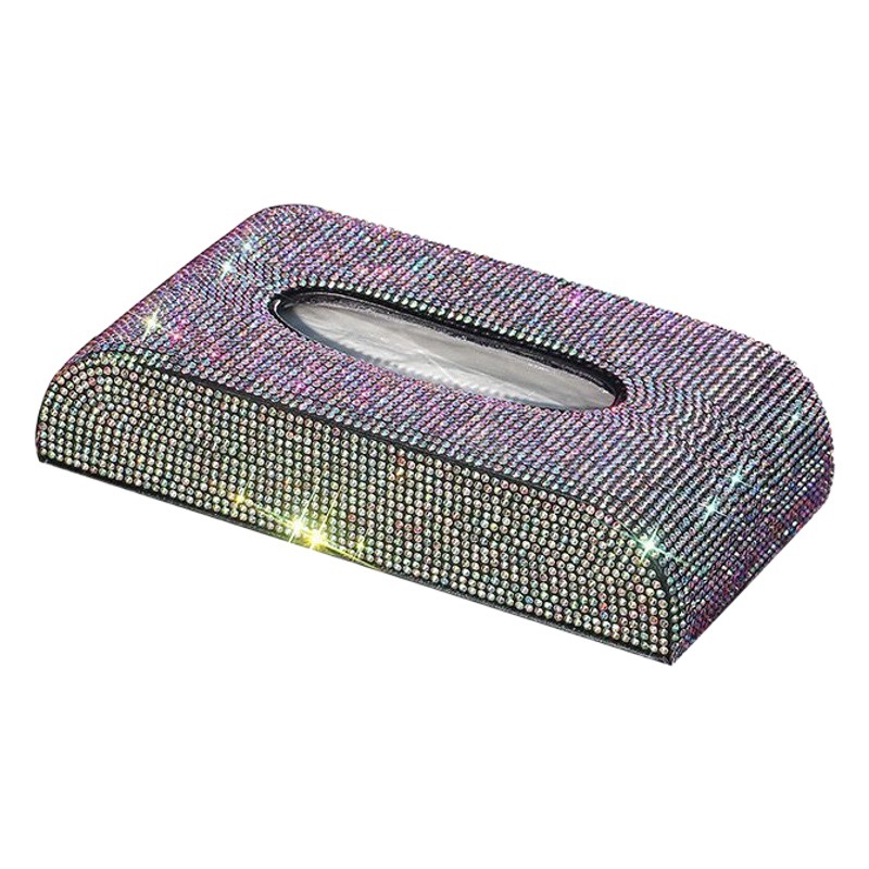 Caja de pañuelos creativa de coche transfronterizo caja de servilleta de asiento llena de diamantes coche de moda caja de pañuelos de asiento incrustado en diamante coche femenino