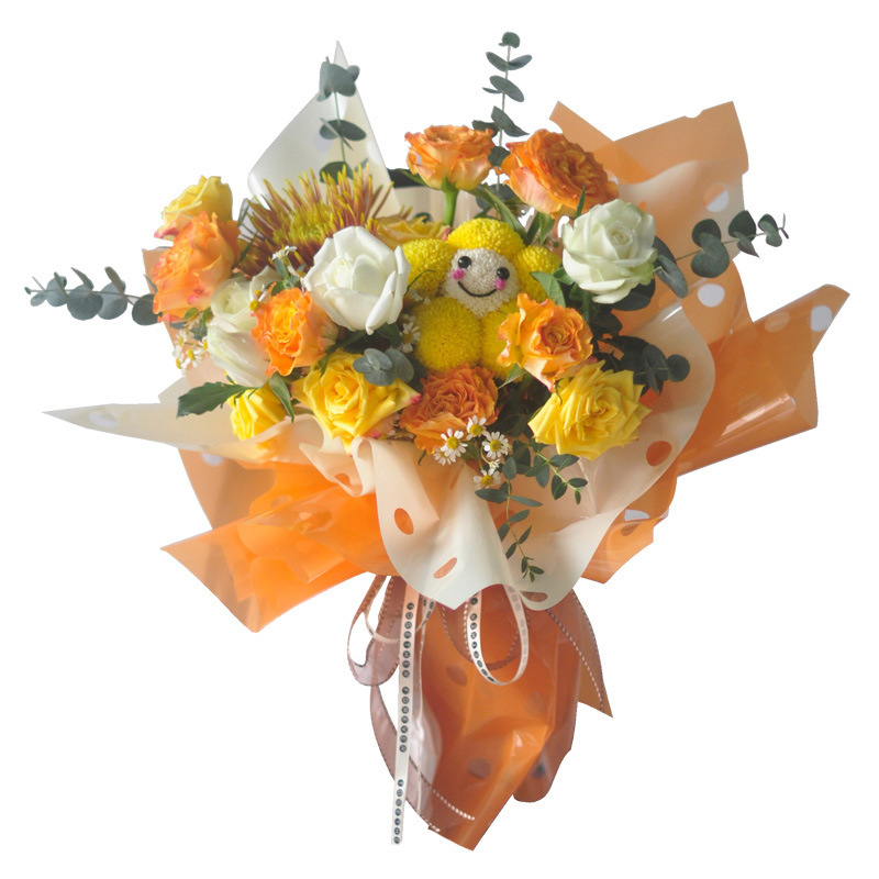 玻璃纸-夏天的风  新款透明彩色圆波点花束纸 防水鲜花包装纸20张