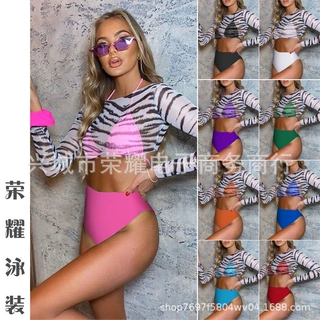 泳衣欧美比基尼2021新款三件套泳衣比基尼豹纹亚马逊分体泳装