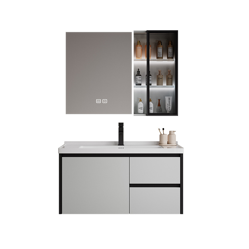 Gabinete de baño de abeja de aire de crema, lavabo cerámico integral, gabinete de lavabo combinado simple, lavabo inteligente de baño