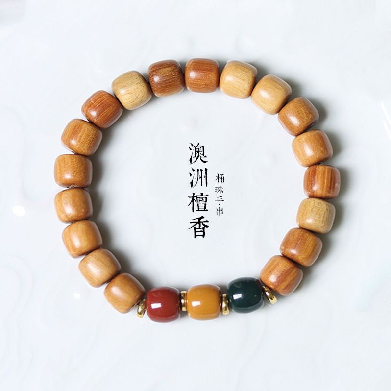 Simple personality Laoshan green sandalwood DIY barrel beads retro single ring string men and women couple bracelet Buddha beads jewelry