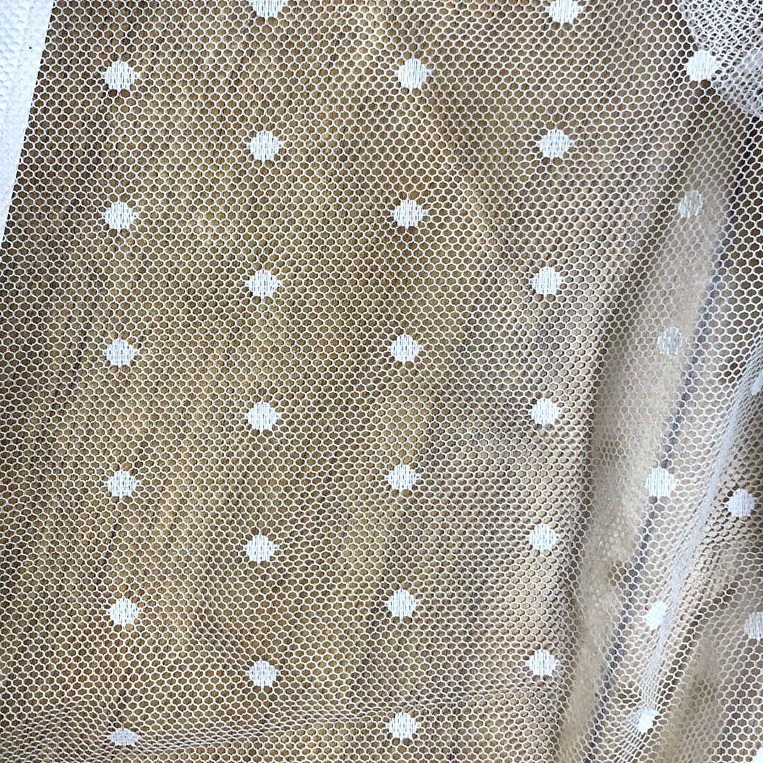 锦氨小圆点白色网纱面料 新款时尚童装网布点点纱