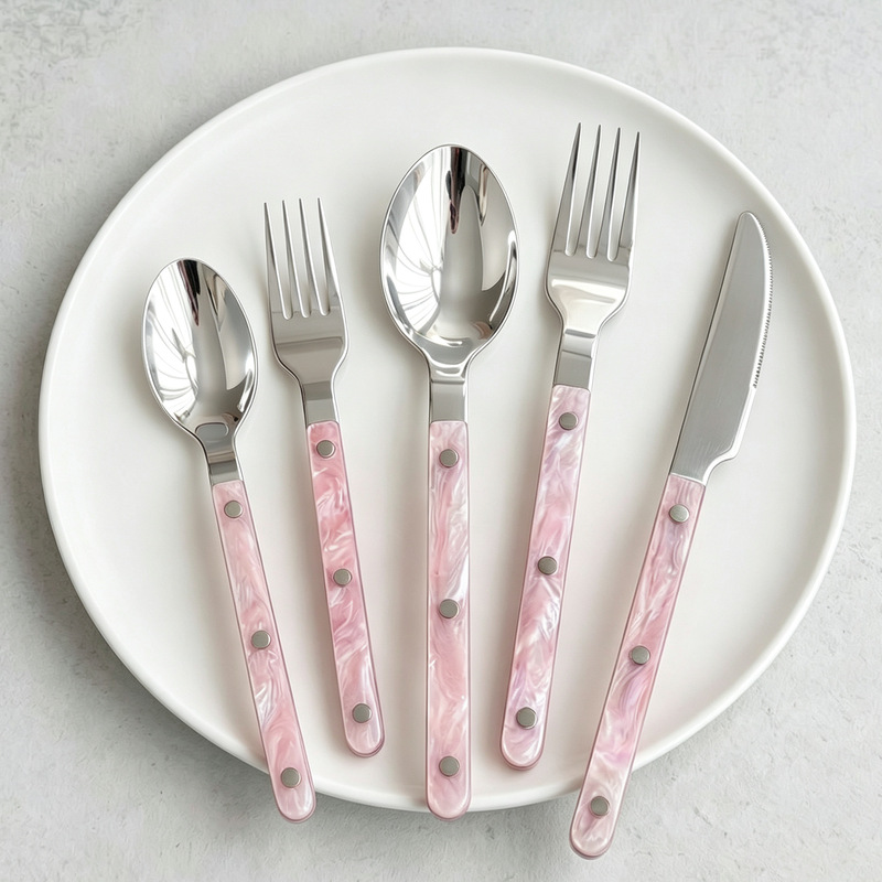 French-Style Luminous Acrylic Handle Western-Style Cutlery Set 304 Stainless Steel Steak Knife High-End Dessert Fork and Spoon French-Style Luminous Acrylic Handle Western-Style Cutlery Set 304 Stainless Steel Steak Knife High-End Dessert Fork and Spoon