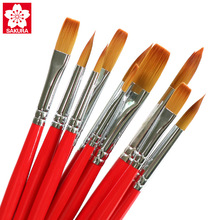樱花红色长杆281 288尼龙水彩画笔VISUAL系列 圆头平头水粉丙烯笔