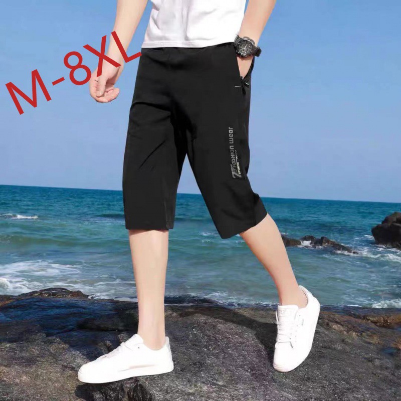 A generation of Logo pressure cropped pants men's summer thin loose ice silk sports breeches plus size shorts tide