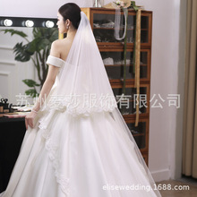 3米单层高端蕾丝头纱长款一片式法式复古新娘结婚拍照跨境批发