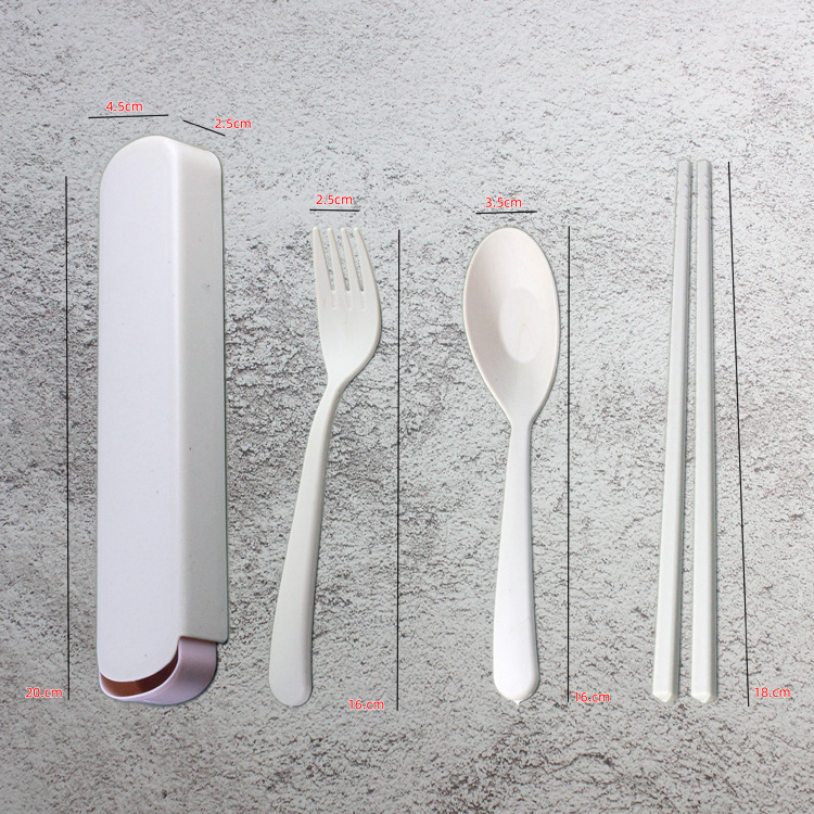 Plastic tableware wheat straw spoon fork chopsticks student portable set of 3 gifts with LOGO printing available