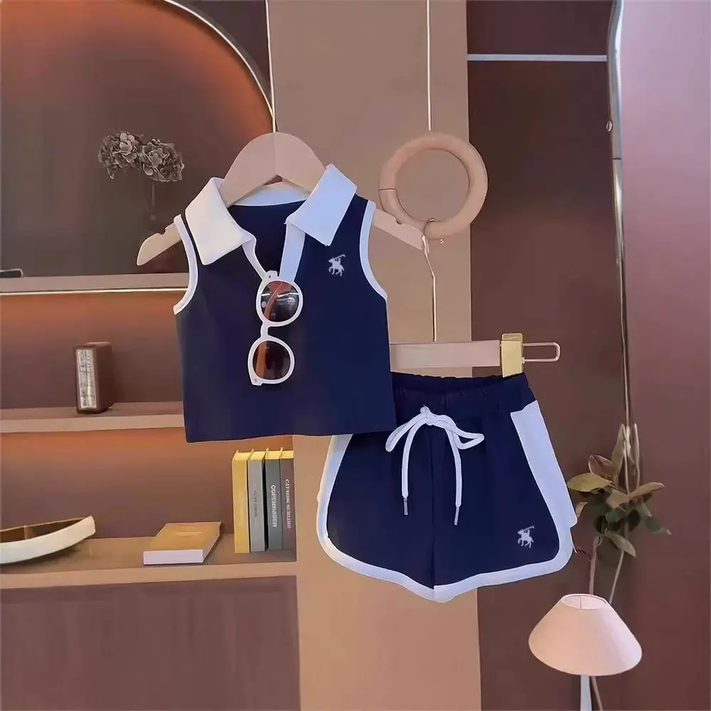 【学院风】韩版夏季学院风套装无袖外穿儿童时尚POLO领背心短裤套