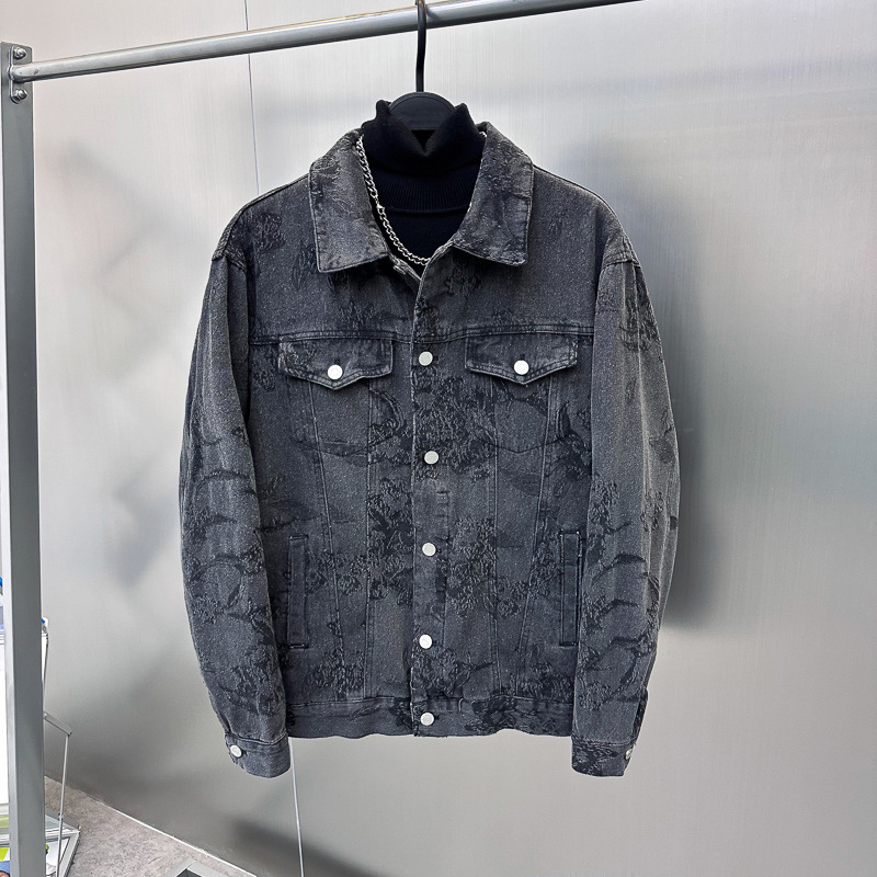 Abbigliamento maschile Autunno Moda maschile Marchio Floreale Giacca in denim Moda Uomo Giacca larga Risvolto Cappotto Tendenza B1BJE3323_voghion.com