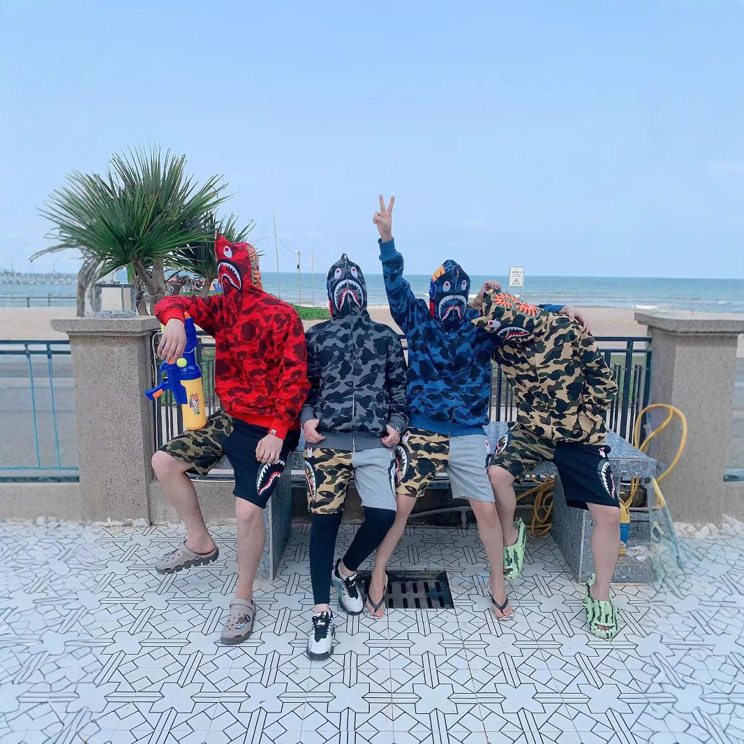 Sudadera de felpa con cabeza de tiburón de marca de moda transfronteriza para hombres y mujeres, sudadera fina de camuflaje informal, chaqueta cárdigan holgada con cremallera