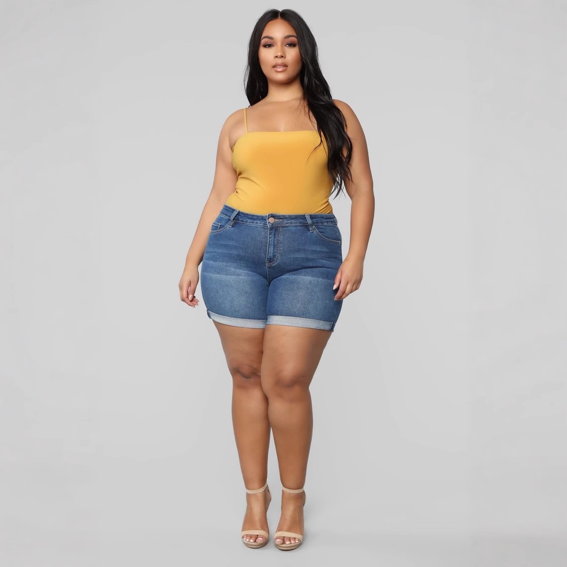 Shorts de Mezclilla para Mujer de Algodón Denim, Cintura Alta, Alta Elasticidad