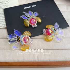 新超仙幻彩琉璃小金鱼手工编制发夹对夹发饰胸花diy古风饰品配饰