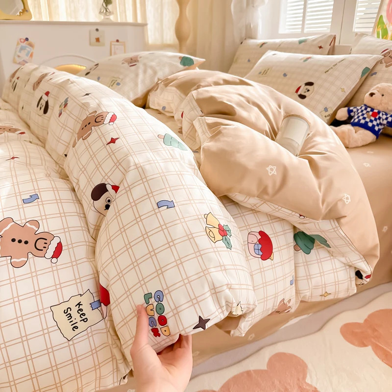 Cama de impresión no estática tipo A tipo de piel doméstica cuatro piezas de sábanas de algodón residencial sábanas de cama tipo笠 molido