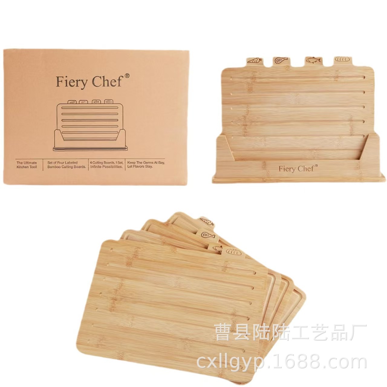 Juego de cuatro tablas de cortar de madera, platos de madera maciza para comida de bebé, bandejas de bambú para comida de bebé para el hogar. image 6