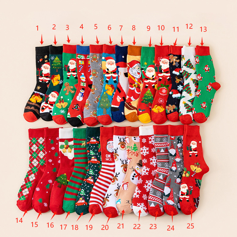 50 Types of Christmas Socks for Cross-Border Foreign Trade, Wholesale, Amazon Hot-Selling Autumn and Winter Cartoon Mid-Tube Christmas Socks