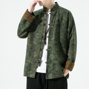 Spring and summer 2023 new Chinese style men's cotton and linen printed Tang suit Hanfu jacket large size trendy coat men's wholesale