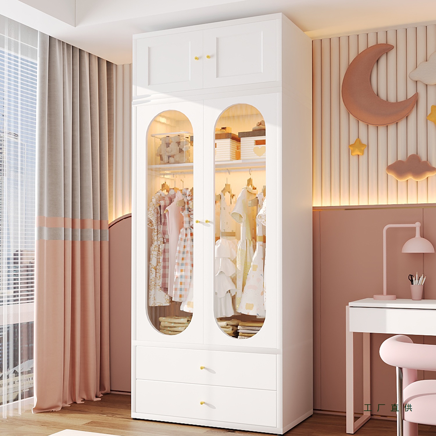 Children's Wardrobe Home Bedroom Simple Metal Steel Wardrobe Rental Room Cloakroom Family Clothes Storage Cabinet
