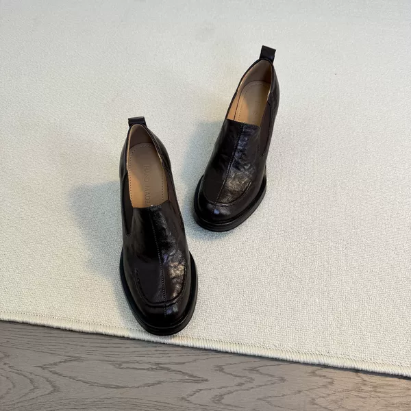 Sheepskin Version~British-Style Simple Silent Slip-On High-Heeled Loafers for Women, Retro Commuter Leather Shoes with Chunky Heels