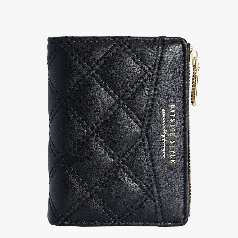 Кошелек женский короткий (BATSIOE) стеганый TPU для карт и монет — 11.5×9×2 см, стиль студента